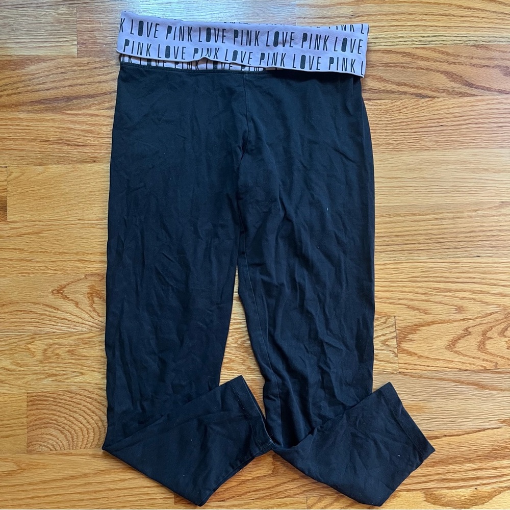Victoria’s Secret PINK YOGA fold over logo waistband black pants size medium